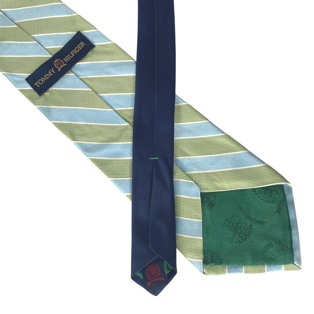 Tommy Hilfiger Silk Neck Tie Blue Green Striped Palm Beach Preppy Academia 58x4 - Picture 2 of 4